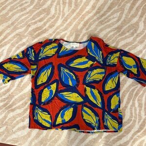 Corey Lynn Calter Red and Blue Leaf Print Kids Blouse